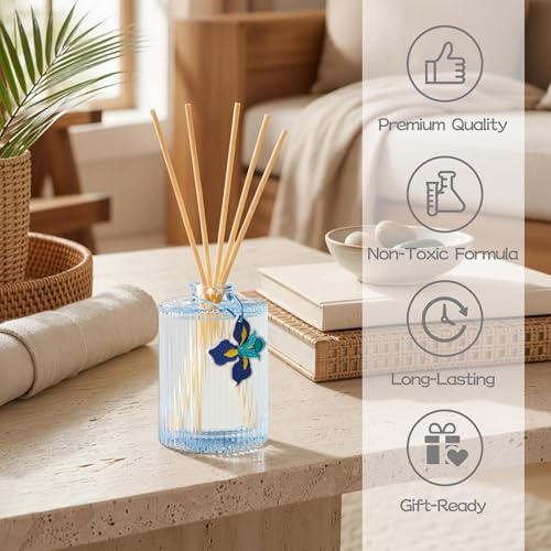 Reed Diffuser, Blue Iris Scent Flower Diffuser, 6.09 fl oz | 8 Reeds, Long-Lasting Home Fragrance, Bathroom Bedroom Shelf Decor & Gifts - color: Blue(blue Iris)