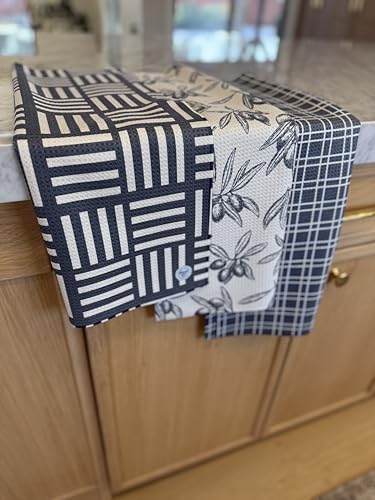 Kitchen Towels, Dish Towels for Kitchen, 3 Pc Kitchen Towel Set | Microfiber Waffle Towels, 16 x 26 inches, with Hanging Loops, Reusable Tea Towels, Cute Kitchen Towels - 3 Pack - color: Gray