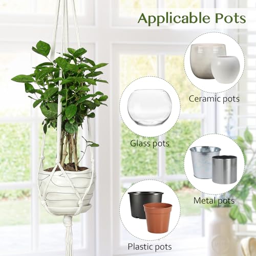 AOMGD 6 Pack Macrame Plant Hanger Indoor Hanging Planters, 43", Ivory | Indoor Outdoor, Includes 6 S Hooks and 6 Hook Nails, Hanging Plant Holder, Boho Home Decor