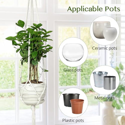 AOMGD 6 Pack Macrame Plant Hanger Indoor Hanging Planters, 43", Ivory | Indoor Outdoor, Includes 6 S Hooks and 6 Hook Nails, Hanging Plant Holder, Boho Home Decor