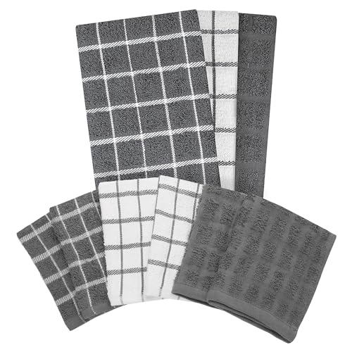 Ritz Premium 3-Pack Kitchen Towel & 6-Pack Dish Cloth Set - Highly Absorbent, Super Soft, Long-Lasting, 100% Cotton Terry Drying Cleaning Cloths, Gray - color: Gray, size: 9-Pack Bundle