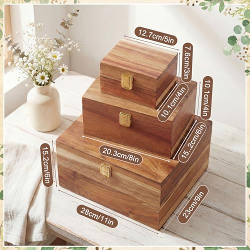 Novabright 3 Pcs Wooden Keepsake Box with Lids Handmade Nesting Decorative Treasure Chest Box Decorative Storage Containers Gift Ideas for Men & Women Jewelry Rings Crafts Storage(Classic Style) - style: Classic Style