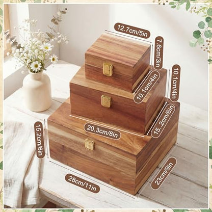 Novabright 3 Pcs Wooden Keepsake Box with Lids Handmade Nesting Decorative Treasure Chest Box Decorative Storage Containers Gift Ideas for Men & Women Jewelry Rings Crafts Storage(Classic Style) - style: Classic Style