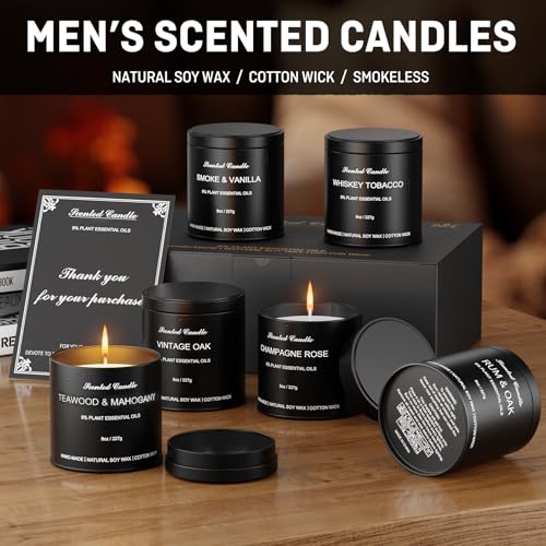 Scented Candles for Men - 6 Pack Masculine Scented Candles Set, 8oz Natural Soy Wax Candles with Essential Oils, Long Lasting Aromatherapy Candle Gift of Father, Husband, Men - size: Pack of 6
