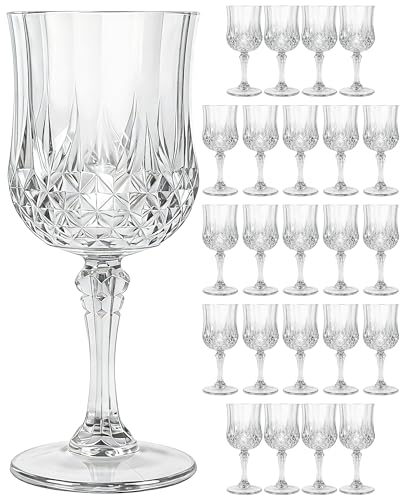 24PCS Plastic Wine Glasses 7oz Clear Acrylic Goblets Unbreakable | Shatterproof, Reusable & Disposable, Vintage Drinking Glasses with Stem, for Wedding Outdoor Dinner Party Bridal Shower - color: Transparent
