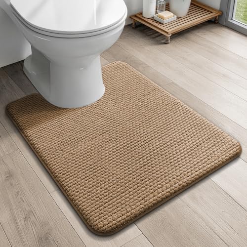 Toilet Rugs U-Shaped 20x24, Extra Thick Soft Absorbent Chenille Contour Bathroom Rugs for Toilet, Dry Quickly, Machine Washable, Non-Slip Bath Mat, Beige - color: Brown, size: 20" x 24" U-shaped