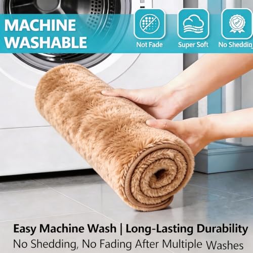 Shaggy Bathroom Rugs Set Plush Velvet Bath Rugs Non-Slip Bath Mat Set 3 Piece,Washable Mats,Absorbent Shaggy Rugs Super Soft U-Shaped Toilet Rug,Bahroom Carpets for Bathroom,Tub,Shower(Brown - color: Brown