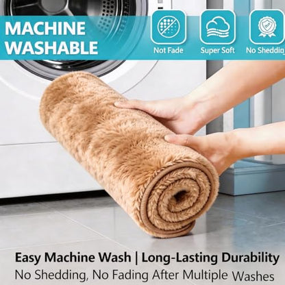Shaggy Bathroom Rugs Set Plush Velvet Bath Rugs Non-Slip Bath Mat Set 3 Piece,Washable Mats,Absorbent Shaggy Rugs Super Soft U-Shaped Toilet Rug,Bahroom Carpets for Bathroom,Tub,Shower(Brown - color: Brown