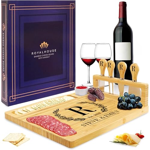 Personalized Cheese Board and Knife Set with Magnetic Holder | Serving Tray for Crackers, Meat, and Wine, Anniversary - style: Personalized Cheese Board Set with Magnet Hold