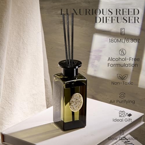 M&SENSE 6.3 oz Large Reed Diffuser Set | Lime+Basil Scent Oil Diffuser with Sticks | Hotel Collection Non-Toxic Home Fragrance |for Bedroom Bathroom Living Room - color: Lime Basil, size: 180ml