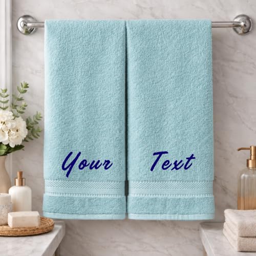 Personalized Towel Set, Custom Bath Towels with Name, Turkish Cotton Aqua | 2 Pcs Bath Towel Set, 100% Cotton, Embroidered, Monogrammed, Customized Gift For Adults, Wedding, Bridal Shower, Housewarming - color: Aqua, size: Bath Towels - 2 Piece