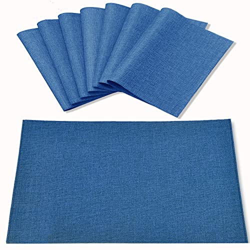 Cloth Navy Blue Placemats Set of 8, Linen Type Fabric Placemats Machine Washable Heat Resistant Placemats Polyester Place Mats for Halloween, Thanksgiving and Christmas Dining Table (Navy Blue) - color: Navy Blue, size: Placemats 12'' x 18'', Set of 8