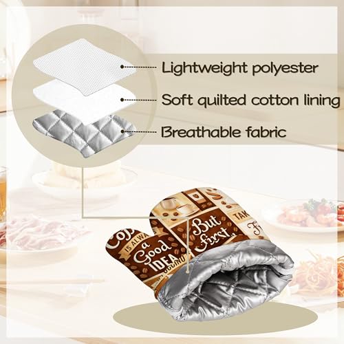 Oven Mitts and Pot Holders Retro Cafe Silicone Kitchen Accessories Set of 4 Heat Resistant Gloves Potholder Non-Slip Grip for Chef Cooking Baking Grilling BBQ - color: Retro Cafe
