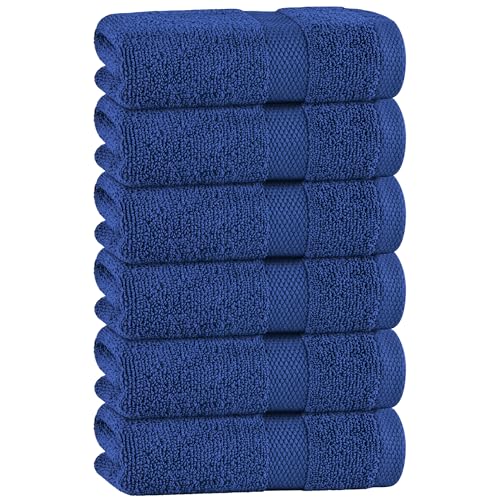 White Classic Navy Hand Towels for Bathroom [6 Pack] Cotton Hand Towel Bulk for Gym, Kitchen and Spa, 16x27 Inches Soft Highly Absorbent Quick Dry Terry Salon Towels - color: Navy, size: Hand Towels 6-Pack