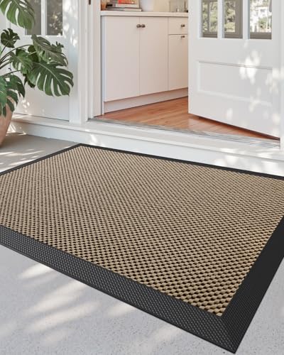 DEXI Front Door Mat Outside Entrance 24x36 Rubber Entry Doormat Beige | Non Slip Outdoor Use Trap Dirt and Moisture Easy Clean Low Profile for Inside House Floor Entryway Exterior Patio - color: Beige, size: 24" x 36" (Rectangular)