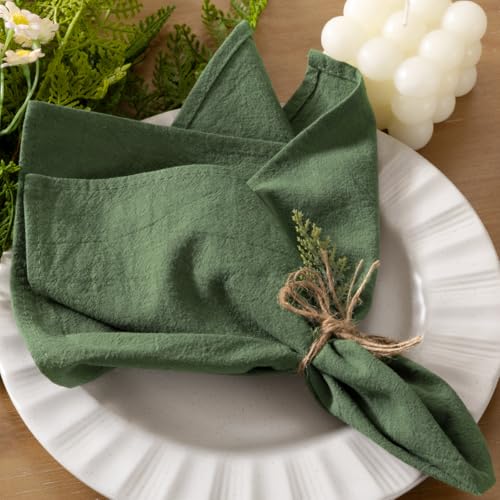 Cloth Napkins Summer Washable Reusable Linen Wedding Party Home Table Decor | Green Set of 6 Bulk Cotton Napkins 17"x17" Bridal Baby Shower Birthday Kitchen Dining Table Decorations - color: Olive Green, size: 17" x 17" (Set of 6)