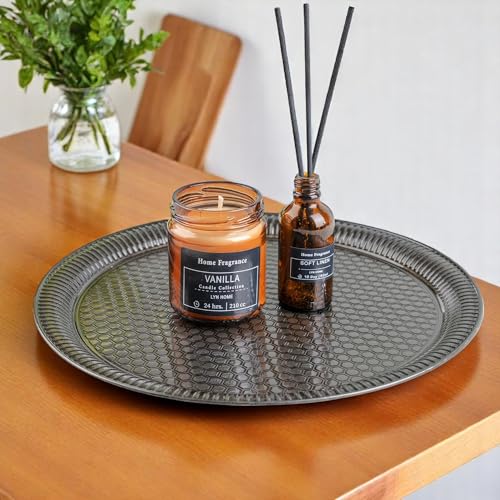 Alisveristime Round Hammered Metal Serving Tray – Ottoman Style, (11.8" Diameter, 12.6 oz) 5 Color Options (Black) - color: Black