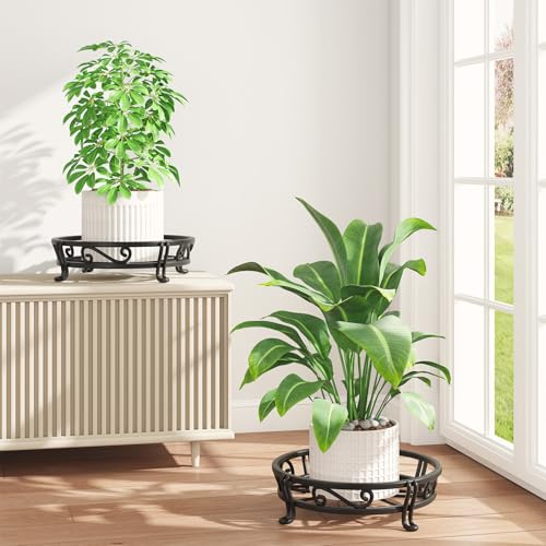 iDavosic.ly 2-Pack Metal Plant Stands for Outdoor Indoor, 11 In Wide, Black | Iron Heavy Duty Short Flower Pot Holder for Patio Garden Porch Outside, Rust-proof, Space Saving, Fully Assembled, Modern - color: Black, size: 1 Tier, 2-Pack