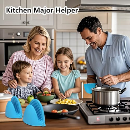 3 Pairs Oven Mitts Silicone Pot Holders Set Heat Resistant for Kitchen - Mini Silicone Oven Gloves Small Mittens Short Grips for Cooking & Baking, Blue - color: Blue