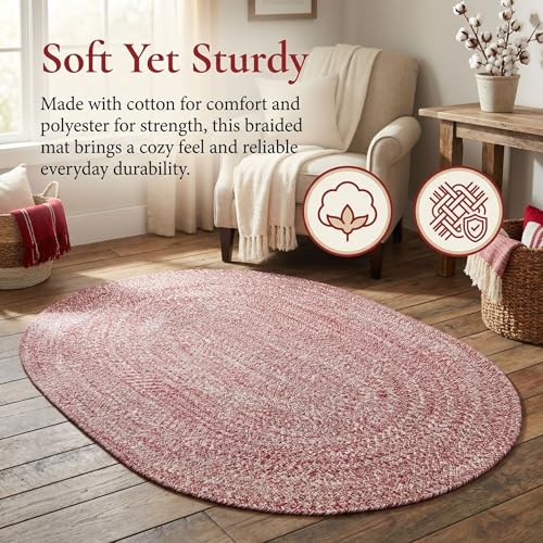Super Area Rugs Farmhouse Braided Rug Cotton Kitchen Reversible Carpet, Red & White, 2' X 3' Oval - color: Red & White, size: 2' x 3' (Oval)
