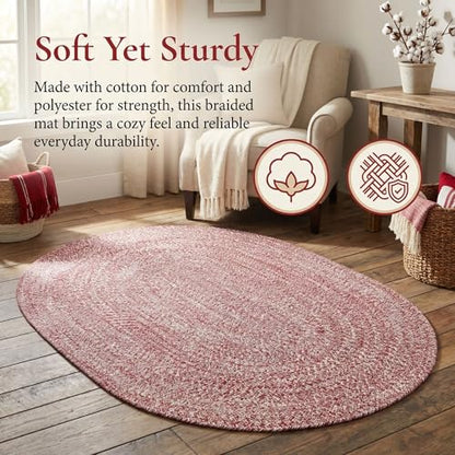 Super Area Rugs Farmhouse Braided Rug Cotton Kitchen Reversible Carpet, Red & White, 2' X 3' Oval - color: Red & White, size: 2' x 3' (Oval)