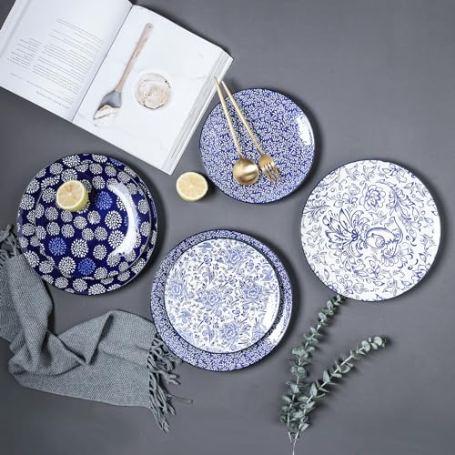 Selamica Ceramic Dinner Plates set of 4, 10.5 Inch Ceramic Plates for Kitchen, Large Serving Plates for Pasta Salad Steak, Microwave Dishwasher Safe, Blue - size: 10.5 Inch