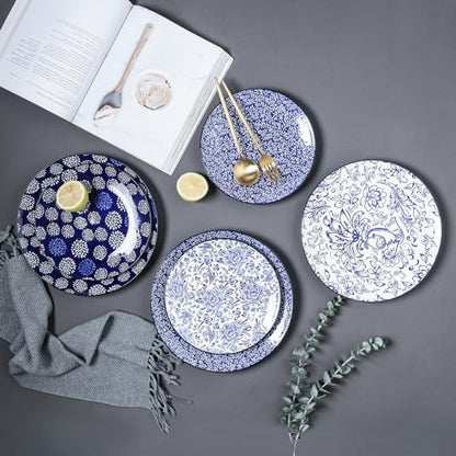 Selamica Ceramic Dinner Plates set of 4, 10.5 Inch Ceramic Plates for Kitchen, Large Serving Plates for Pasta Salad Steak, Microwave Dishwasher Safe, Blue - size: 10.5 Inch