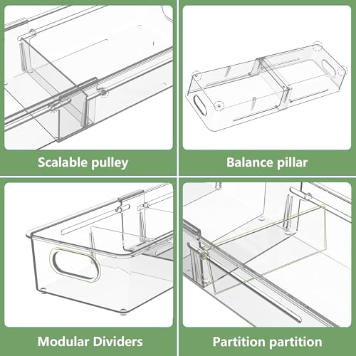 BLULEE 4-in-1 Expandable Drawer Organizer Set, Adjustable Clear Bins | with Dividers for Kitchen, Bathroom, Vanity & Office, Scalable Trays for Cosmetics, Utensils & Desk Accessories (16 Pcs) - size: 16 PCS