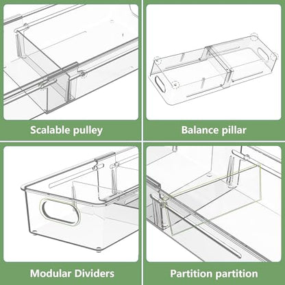 BLULEE 4-in-1 Expandable Drawer Organizer Set, Adjustable Clear Bins | with Dividers for Kitchen, Bathroom, Vanity & Office, Scalable Trays for Cosmetics, Utensils & Desk Accessories (16 Pcs) - size: 16 PCS
