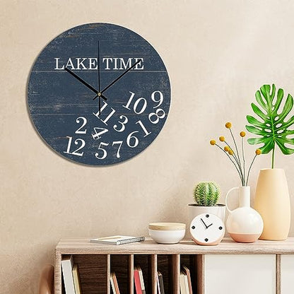 Bathroom Wall Clock Lake Time Whatever PVC Wall Clocks Navy Blue Lake Time Silent Non-Ticking Wall Clocks 12x12 Inch Modern Kitchen Clocks Wall Battery Operated for Farmhouse Classroom - color: Style-4, size: 12x12in（black）