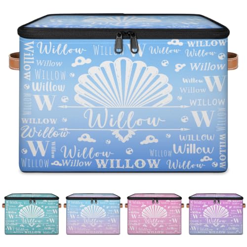 Personalized Shell Memory Box, Custom Name Gradient Storage Basket | Storage Bin Keepsake Gift for Kids Girls Sturdy Lightweight Foldable Organizer with Lid Zipper (1 Unit) - color: Option 18