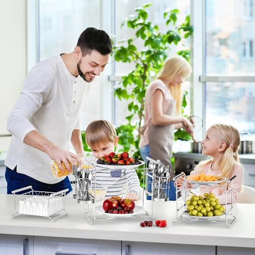 Sorbus Buffet Caddy — 7-Piece Stackable Set Includes Plate, Napkin, and Silverware Holder, 3-Tier Detachable Tabletop Organizer Ideal for Kitchen, Dining, Entertaining, Parties, Thanksgiving (Silver) - color: Silver