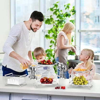 Sorbus Buffet Caddy — 7-Piece Stackable Set Includes Plate, Napkin, and Silverware Holder, 3-Tier Detachable Tabletop Organizer Ideal for Kitchen, Dining, Entertaining, Parties, Thanksgiving (Silver) - color: Silver