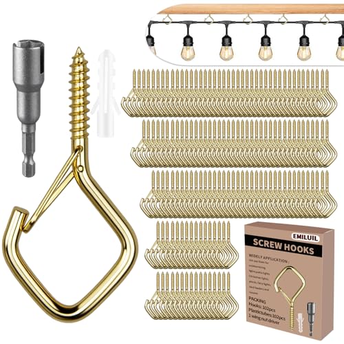 102 PCS Metal Gold Eye Screw Hooks for Hanging Heavy Duty.Windproof Ceiling Hooks for Hanging Plants,Cup,Wind Chime,Bird Feeders,Christmas String Lights at Indoor&Outdoor 2.2 Inch - color: Gold, size: 102Pcs
