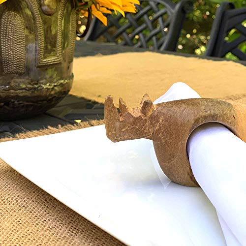Handcarved Mahogany Wooden Napkin Ring Holders, Rhino, Set of 6 (KWF012_R) - color: Rhino