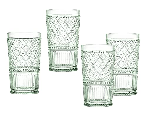 Godinger Highball Drinking Glasses, Tall Glass Cups, Vintage Decor, Water Glasses, Cocktail Glasses - Claro Collection, Large 17oz, Green, Set of 4 - color: Green, size: 17 fl oz