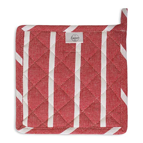 Encasa XO Pot Holders, Quilted Kitchen Hot Pads 8"x8" Roma Red Stripes | 100% Eco-Friendly Cotton | Thick Cotton Padding Insulation | Convenient Hanging Loop | Set of 2 - color: Roma Red Stripes
