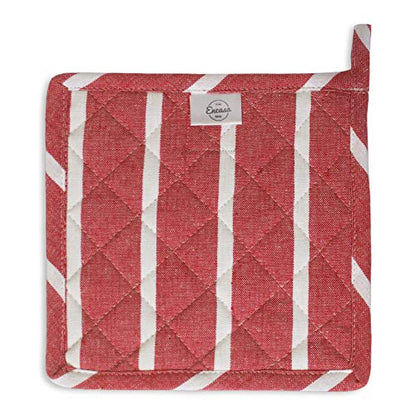 Encasa XO Pot Holders, Quilted Kitchen Hot Pads 8"x8" Roma Red Stripes | 100% Eco-Friendly Cotton | Thick Cotton Padding Insulation | Convenient Hanging Loop | Set of 2 - color: Roma Red Stripes