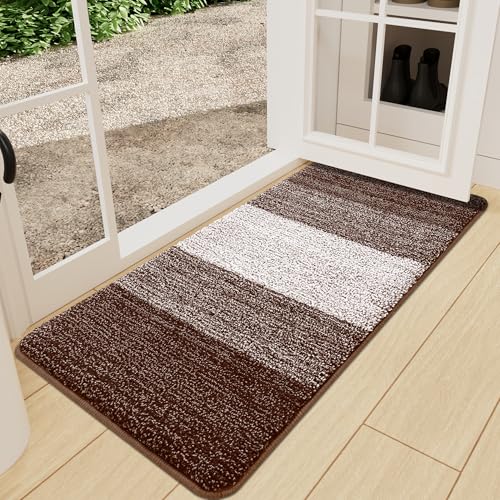 Kitinjoy Indoor Outdoor Door Mat, 59x24 Non-Slip Dirt Trapper Doormats | Brown Low-Profile Washable Inside Entrance Front Floor Mat, Sturdy Soft Entry Striped Doormats for Entryway - color: Brown, size: 59'' X 24''
