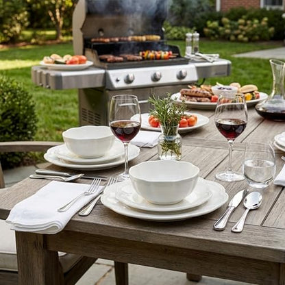 Sango Bethany 12 Pieces Scalloped White Plates & Bowls Set - color: White, size: 12-Piece Set