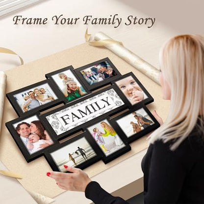 Jerry & Maggie Family Photo Frame 22x17, PVC Picture Frames Collage Wall Decor 9 Opening Wall Hanging For 6x4 Photos 8 Pack, No-Assembly 3D Design Waterproof Memorial Keepsake, Black | 22x17 no-assembly 3D waterproof PVC collage frame, 9 slots for 6x4 pho