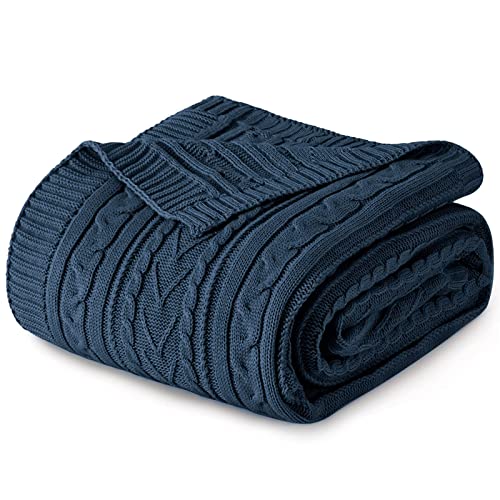 Aormenzy Navy Blue Cable Knit Throw Blanket, 90" x 90" | Acrylic Knitted Blanket Queen Size, Soft Cozy Throw Blankets, For Couch Bed Sofa - color: Navy Blue, size: 90" x 90", Queen