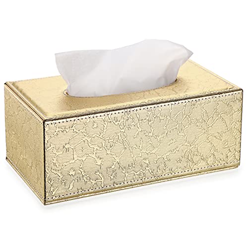 Sumnacon Rectangular Tissue Box Cover - Stylish Tissue Box Holder with Magnetic Bottom, Decorative Tissue Box for Vanity Dresser Night Stand Table Countertop (Gold, Medium) - color: Gold, size: Medium