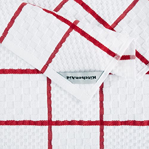 KITCHENAID Quilted Cotton Terry Cloth Oven Mitt, Pot Holder, Kitchen Towel 4-Pack Set, Heat Resistant, Silicone Grip, Gift Set, Passion Red, 16"x26", 7"x13" & 7"x10" - color: Passion Red