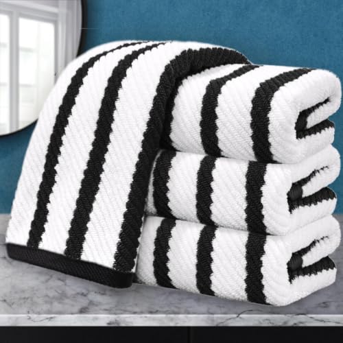 VOOVA & MOVAS Bathroom Hand Towels 4PC, 100% Cotton, 18x28 in, Black White | Quick Dry, Thick, Soft, Absorbency, Dorm Room Essentials Set, Suitable For Shower, Gym, Camping - color: Black + White, size: 4 PC Hand Towel Set