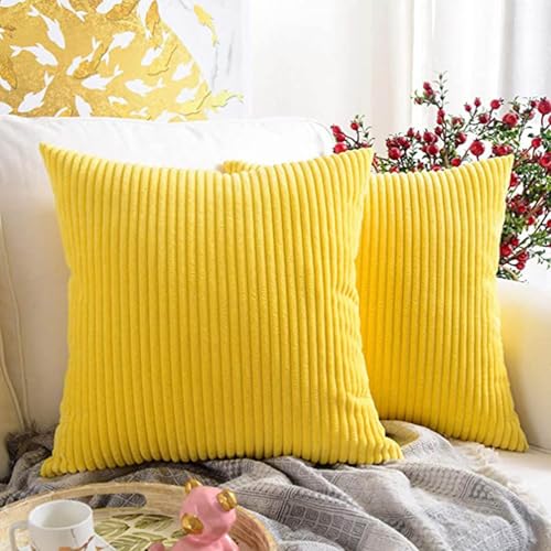 18x18 Throw Pillow Covers Pack of 2, Soft Corduroy Striped Boho Throw Pillow Covers,Cushion Case,Decorative Pillow Covers for Living Room Home Decor Cushion Farmhouse - color: Yellow