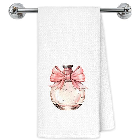 Coquette Pink Bow Perfume Bathroom Hand Towels, Coquette Bathroom Decor, Preppy Pink Girly Aesthetic Hand Towels for for Bath Room Vanity Washroom Restroom, 16x24 Inch - color: Coquette-towels-b