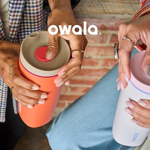 Owala SmoothSip Slider Insulated Stainless Steel Coffee Tumbler, Reusable Iced Coffee Cup, Hot Coffee Travel Mug, BPA Free 12 oz, Pink (Pucker Up) - color: Pucker Up, size: 12 Ounces, style: No Handle