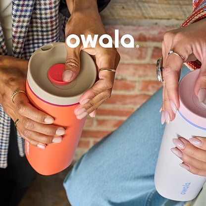 Owala SmoothSip Slider Insulated Stainless Steel Coffee Tumbler, Reusable Iced Coffee Cup, Hot Coffee Travel Mug, BPA Free 12 oz, Grey/Blue (Beachy Breeze) - color: Beachy Breeze, size: 12 Ounces, style: No Handle