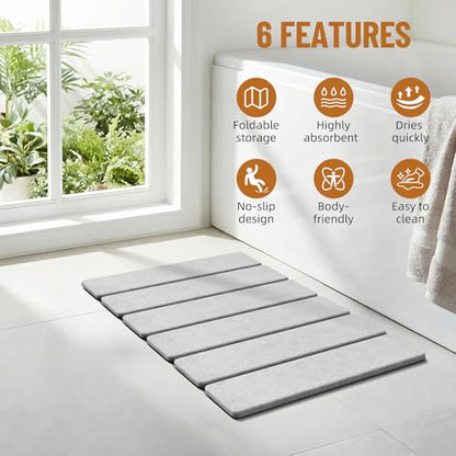 Luxspire Stone Bath Mat, Stone mat Bathroom Foldable 24x16 in, Light Gray | Quick & fast drying diatomaceous earth, Non-slip rubber base, Easy-clean surface for bathroom floor & kitchen counter - color: B-light Gray